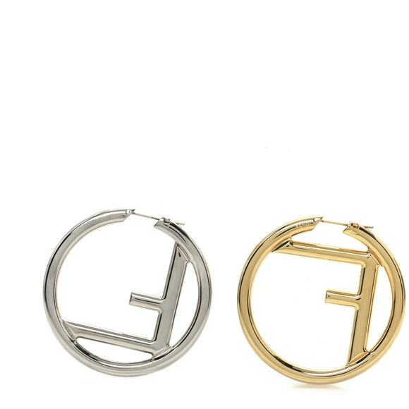 FENDI F is Fendi Metal Logo Large Hoop Earrings Gold Silver New Box - Picture 1 of 7